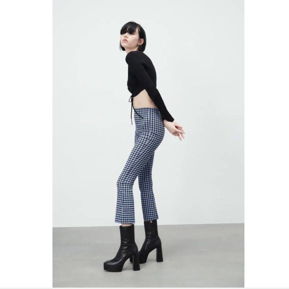 NWT - Zara Vichi Checkered Leggings High-rise Mini Flare - Picture 3 of 5